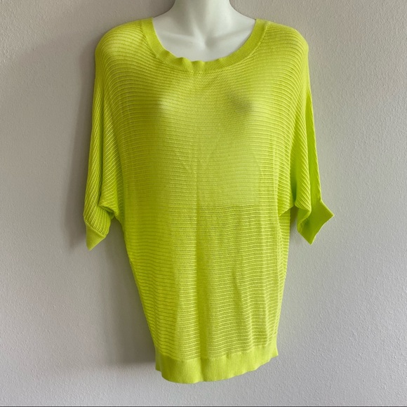 Express Mesh Neon Yellow Lime Dolman Summer Sweater 3/4 Sleeve - Picture 5 of 7
